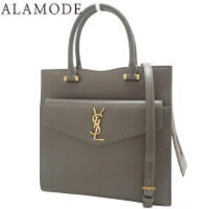 SAINT LAURENT PARIS Uptown Handbag Shoulder Crossbody Bag Gray Leather